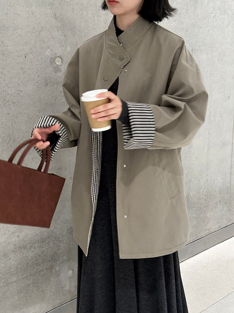 【cim1228】實拍韓國高級天絲棉雙面可穿黑白格風衣外套251030