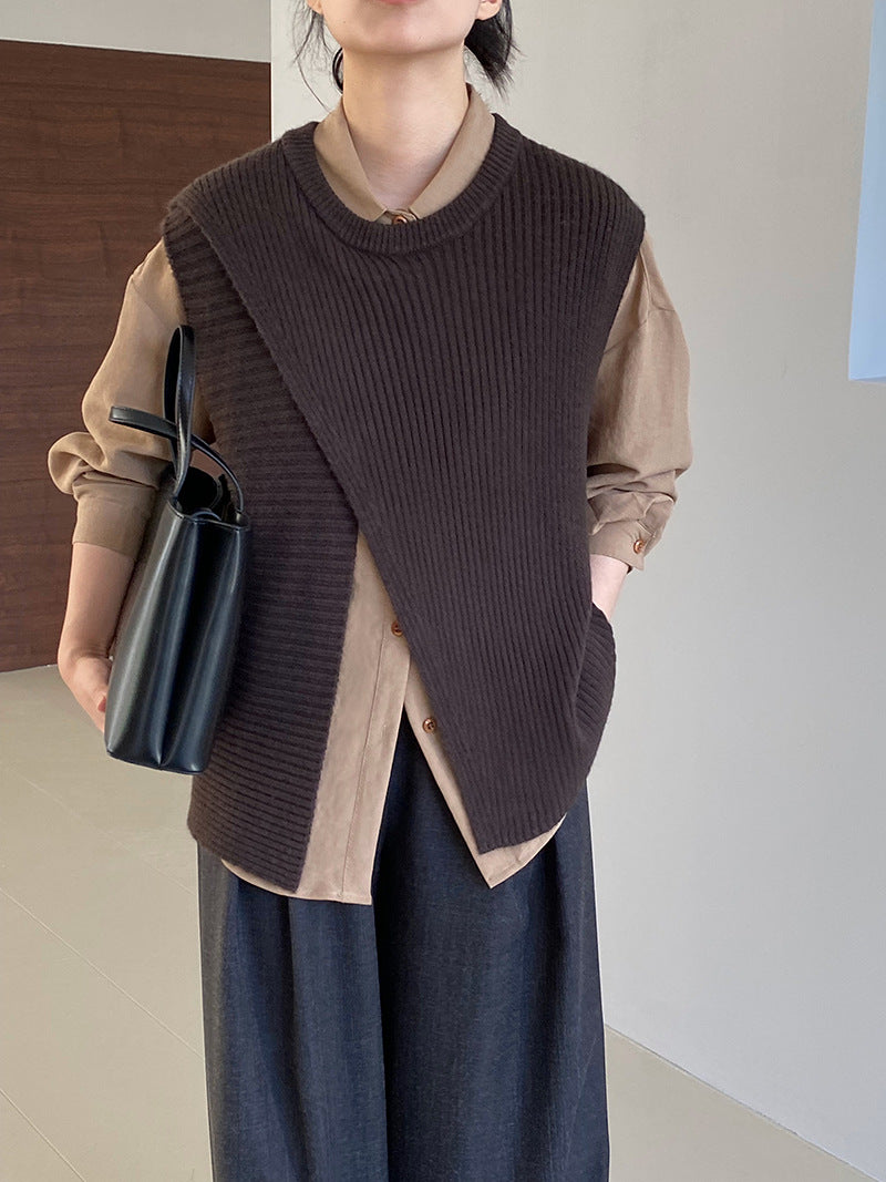 【cim8979】實拍秋冬設計師款不規則寬鬆針織馬甲251030