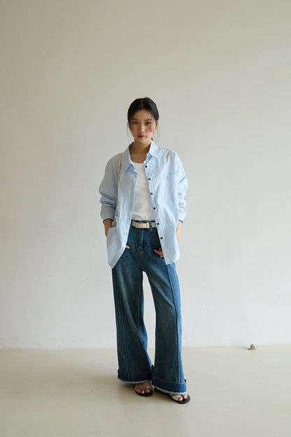 【LD003】實拍中性棉100氣質寬鬆條紋襯衫251103