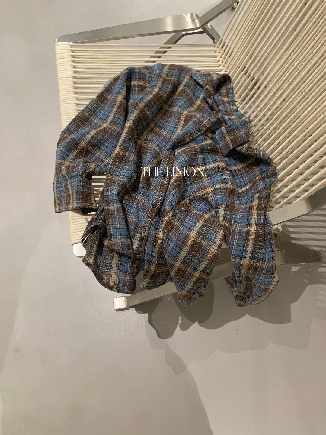 【L11087】檸檬早秋新款慵懶輕質感格紋寬鬆顯瘦長袖襯衫260728