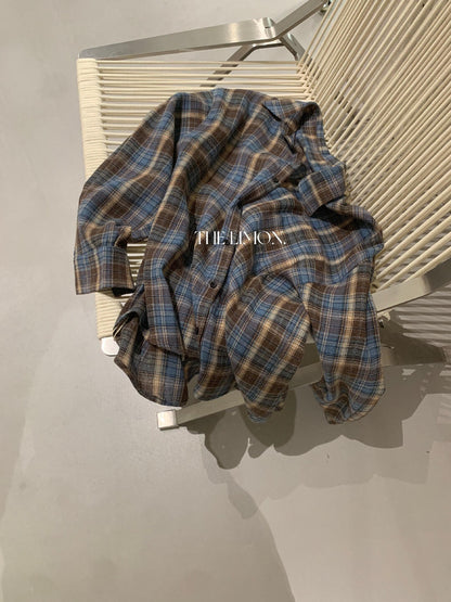 【L11087】檸檬早秋新款慵懶輕質感格紋寬鬆顯瘦長袖襯衫260728