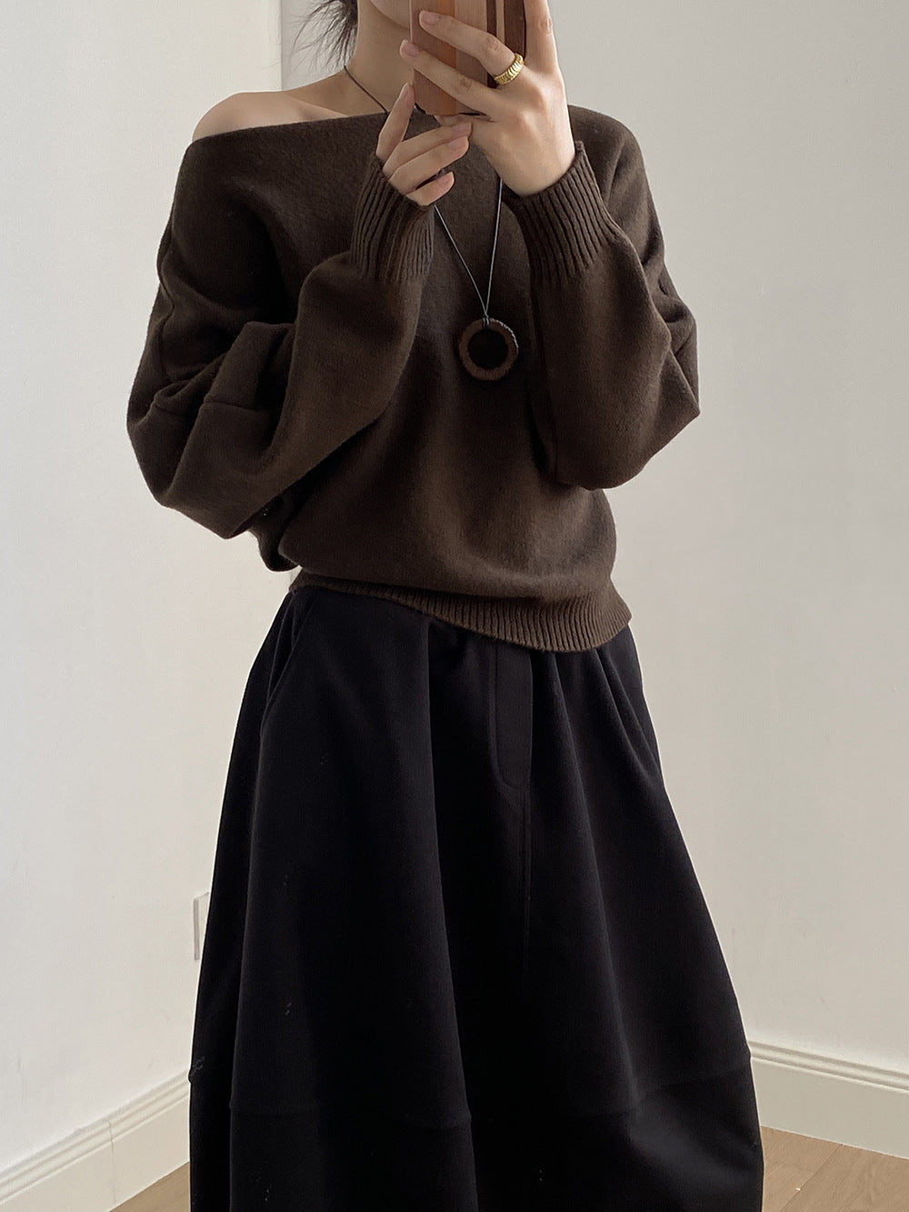 【YP2081】 實拍一字領斜肩慵懶針織毛衣251023