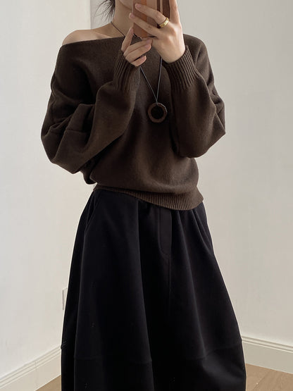 【YP2081】 實拍一字領斜肩慵懶針織毛衣251023