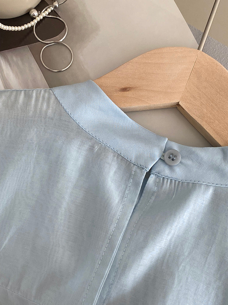 【cimz1186】韓系知性通勤🤍質感蝴蝶結飄帶天絲半高領長袖襯衫260319