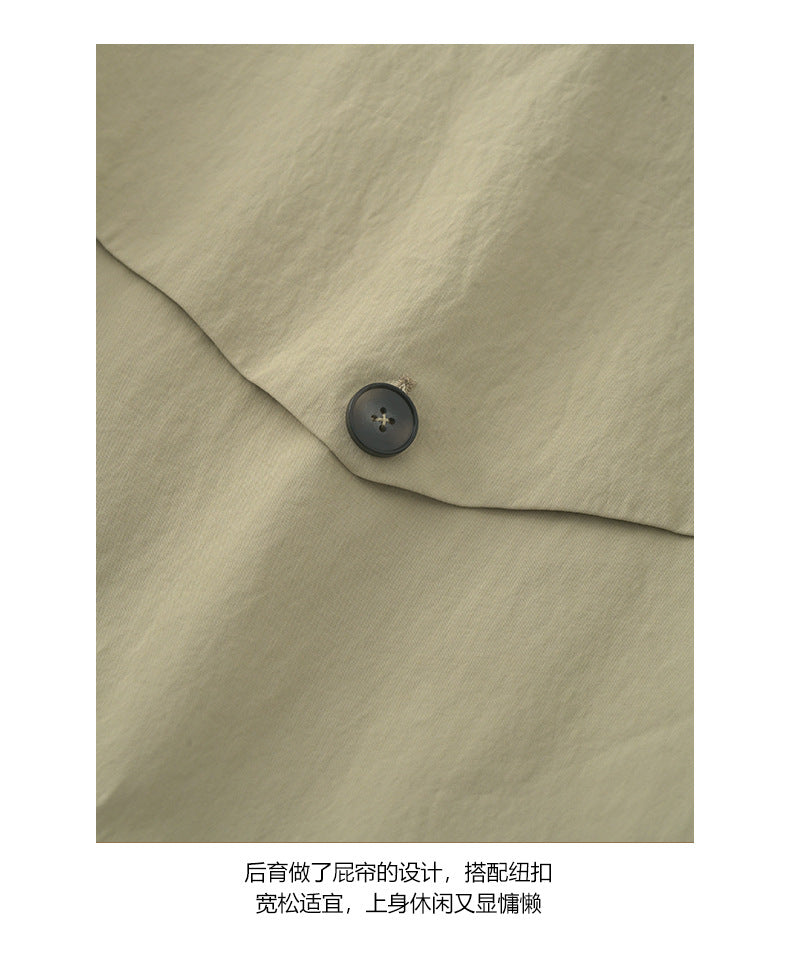 【H5400】實拍韓系慵懶卡其立領收腰風衣外套250902