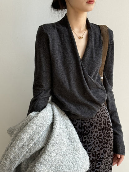 【Y218】實拍法式高級感交叉長袖針織衫(羊毛5%)251016