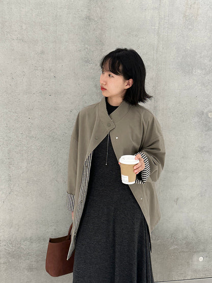 【cim1228】實拍韓國高級天絲棉雙面可穿黑白格風衣外套251030