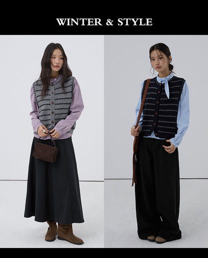 【LD3278】實拍小圓領長袖襯衫+條紋針織背心（分開下單）251103