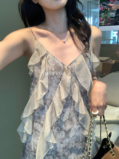 【L10356】實拍檸檬夏日法式度假風🏖️設計感百搭氣質荷葉邊休閒細肩帶洋裝260408