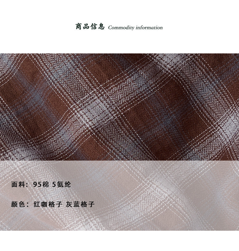 【cimz02025】 復古質感・純棉復古格紋抓皺肌理長袖襯衫260924