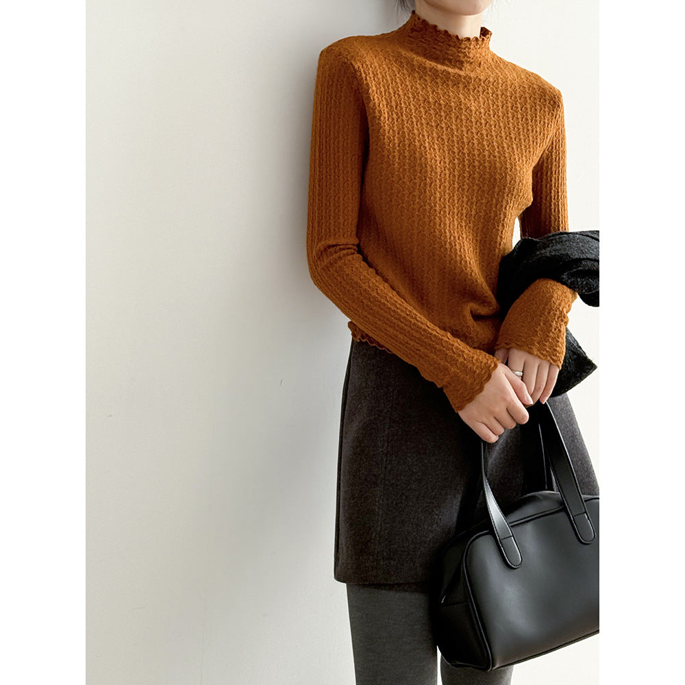 【Y312】實拍高單質感鏤空蕾絲半高領針織衫251106