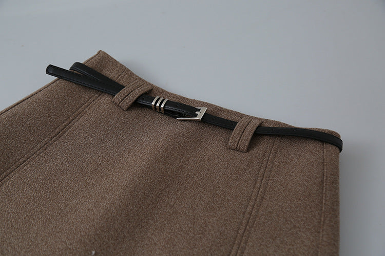 【LD11032】實拍S~XL羊毛絨超瘦高腰A字裙羊毛10%(內有安全褲+皮帶）251124