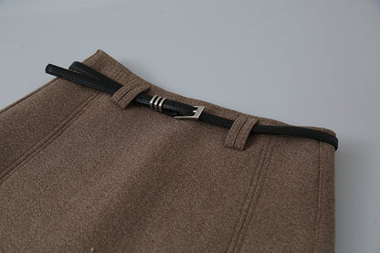 【LD11032】實拍S~XL羊毛絨超瘦高腰A字裙羊毛10%(內有安全褲+皮帶）251124