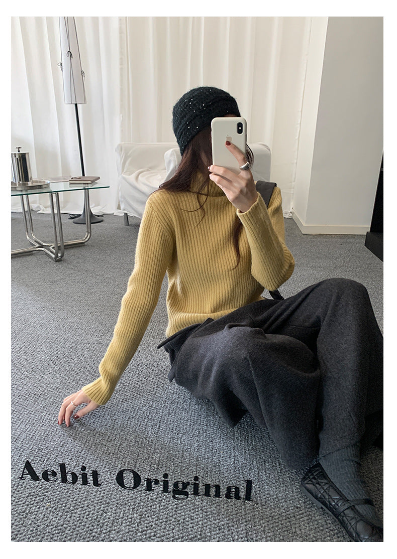 【H5491】實拍秋冬毛呢鬆緊腰加厚闊腿休閒褲251109