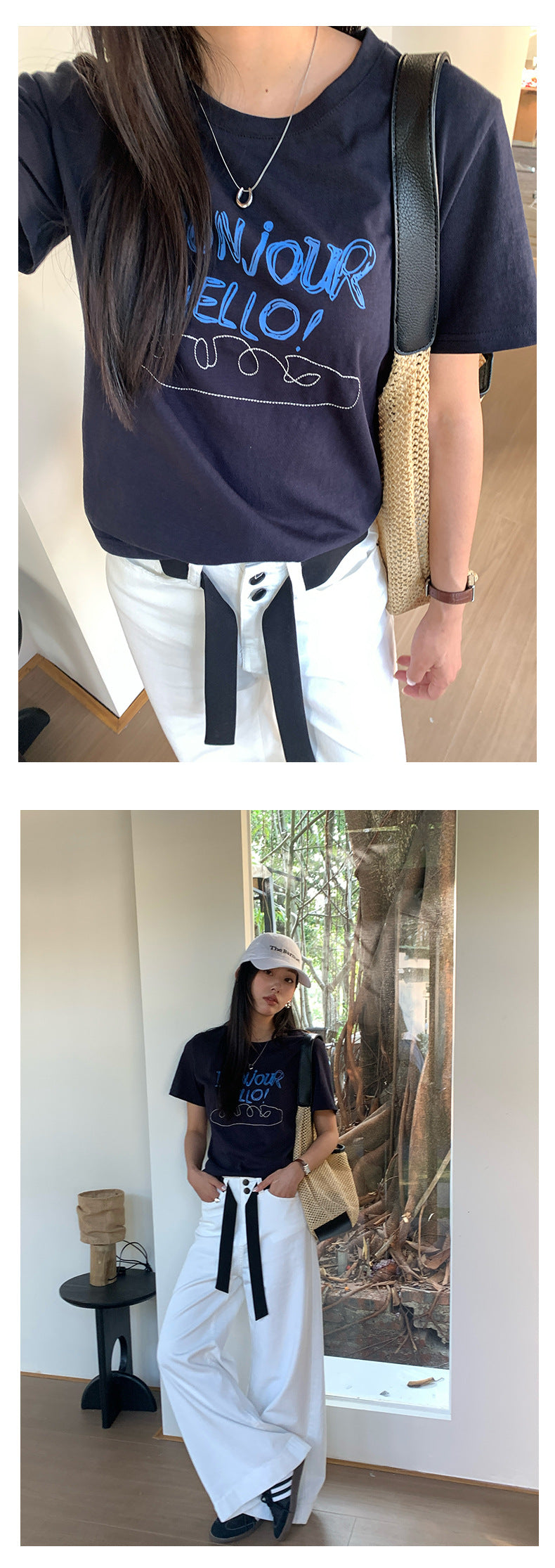【H5148】實拍春夏法式塗鴉字母印花棉質短袖250331