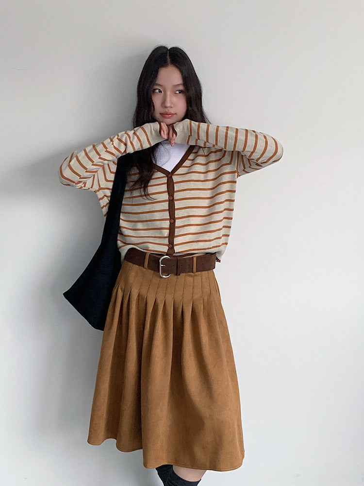 【LD11016】實拍冬季復古麂皮絨A字裙251110