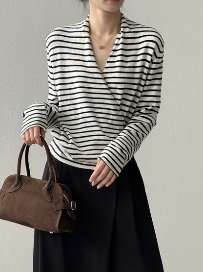 【Y218】實拍法式高級感交叉長袖針織衫(羊毛5%)251016