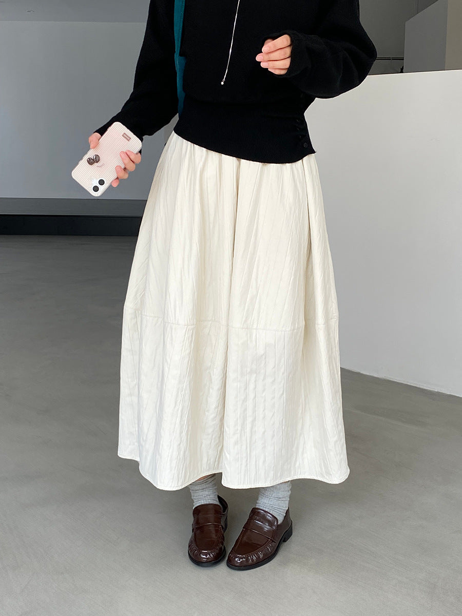 【cim1708】實拍秋冬法式寂靜高腰加厚微花苞A字裙251030