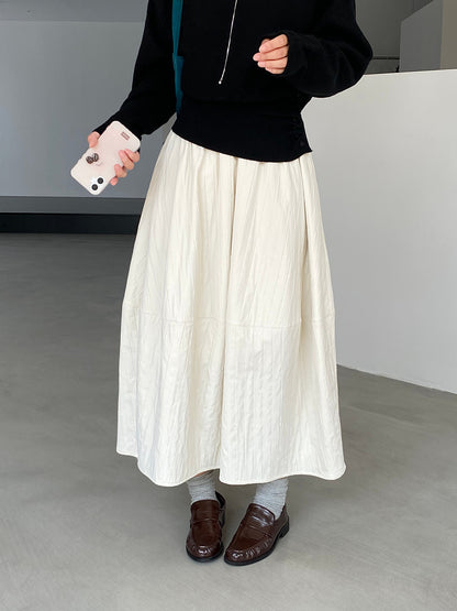 【cim1708】實拍秋冬法式寂靜高腰加厚微花苞A字裙251030