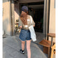【H760】實拍S~XL韓國東大門雙排扣毛邊闊腿牛仔褲230616