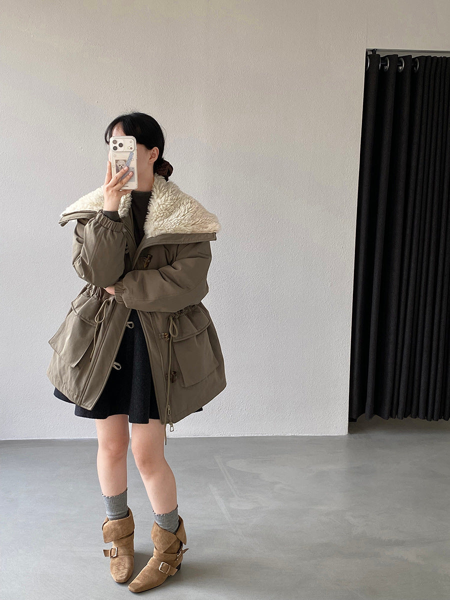 【cimz1727】實拍行走的火爐重工牛角扣大翻領工裝羽絨外套大衣(白鴨絨50)251120