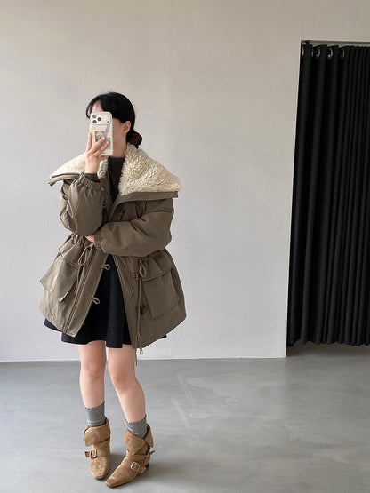 【cimz1727】實拍行走的火爐重工牛角扣大翻領工裝羽絨外套大衣(白鴨絨50)251120