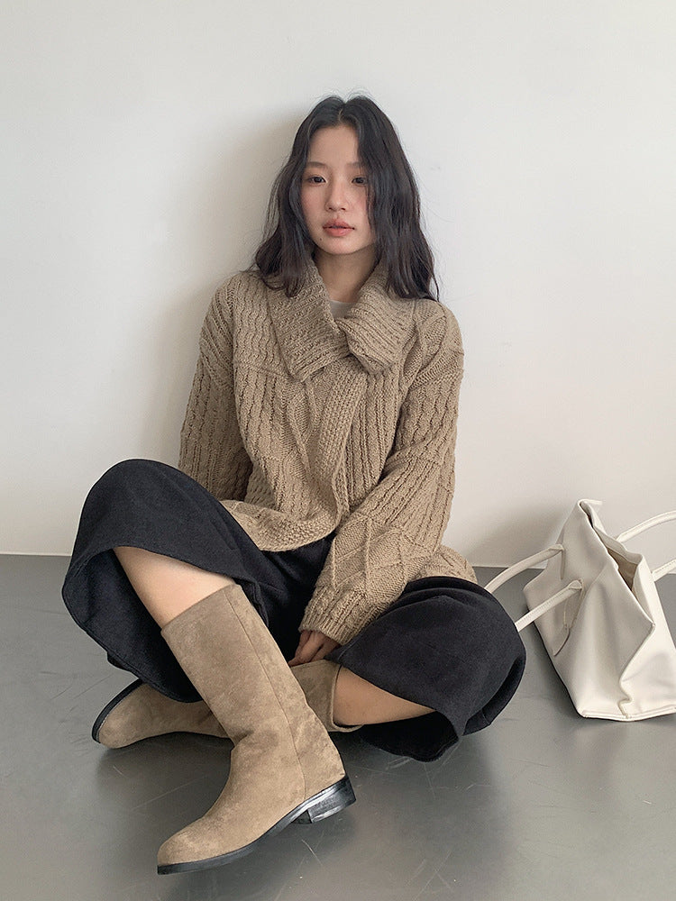 【LD3301】實拍韓系簡約高腰毛呢闊腿七分褲251103