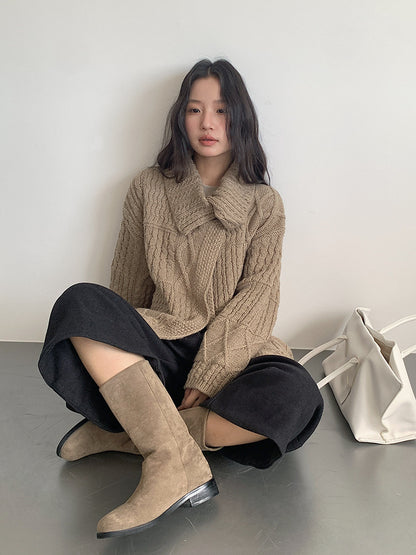 【LD3301】實拍韓系簡約高腰毛呢闊腿七分褲251103