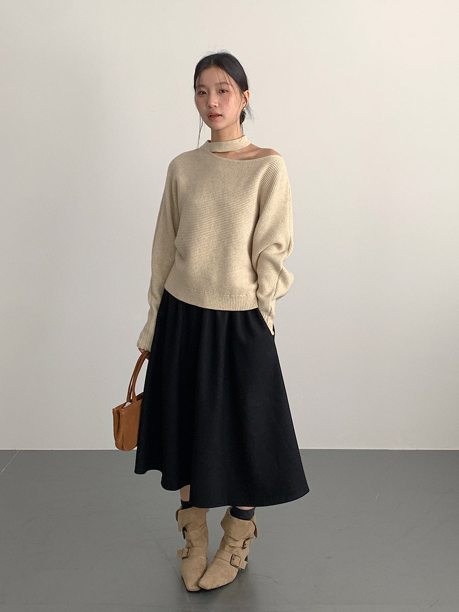 【LD11029】實拍韓系掛脖鏤空露肩針織毛衣251124