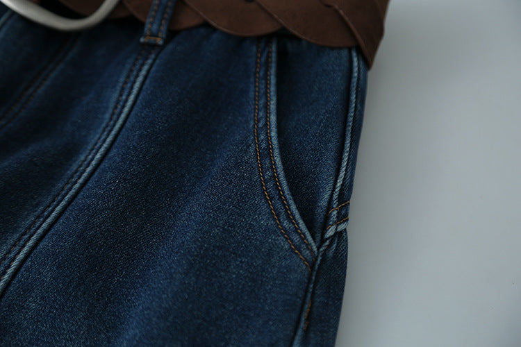 【LD11020】實拍S~XL加絨加厚復古水洗做舊彎刀闊腿牛仔褲251110