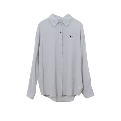 【LD11298】韓系慵懶鬆弛感☁️百搭小馬刺繡薄款純色長袖襯衫260519