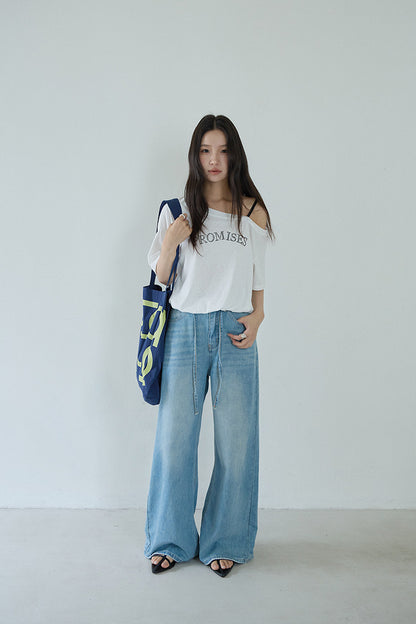 【LD11279】Y2K甜辣女孩🔥時髦單肩細肩帶字母印花假兩件露肩收腰T恤260519