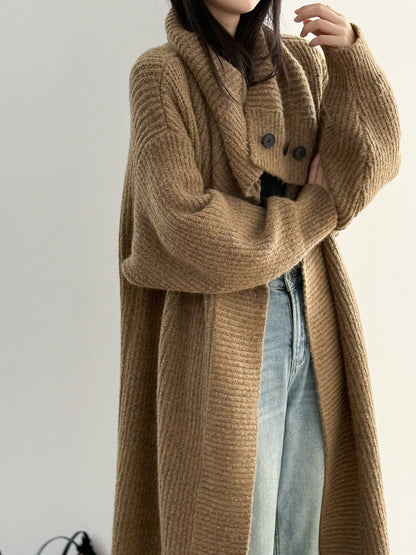 【Y913】實拍大翻領長針織大外套251106