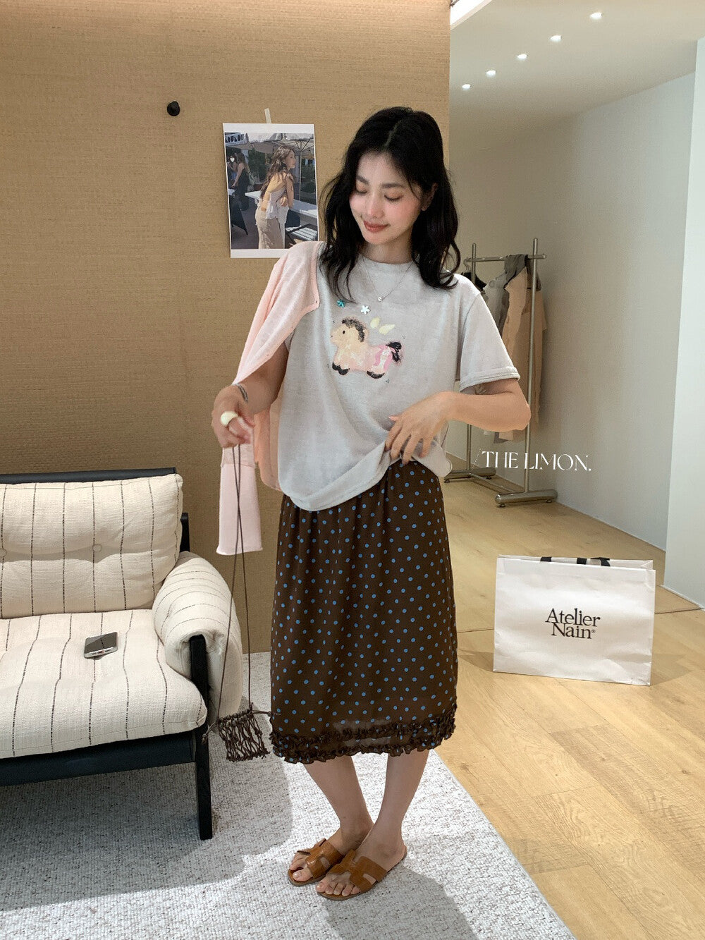 【L10362】實拍檸檬慵懶少女感必備✨精緻手工釘珠小馬印花百搭短袖T恤260408