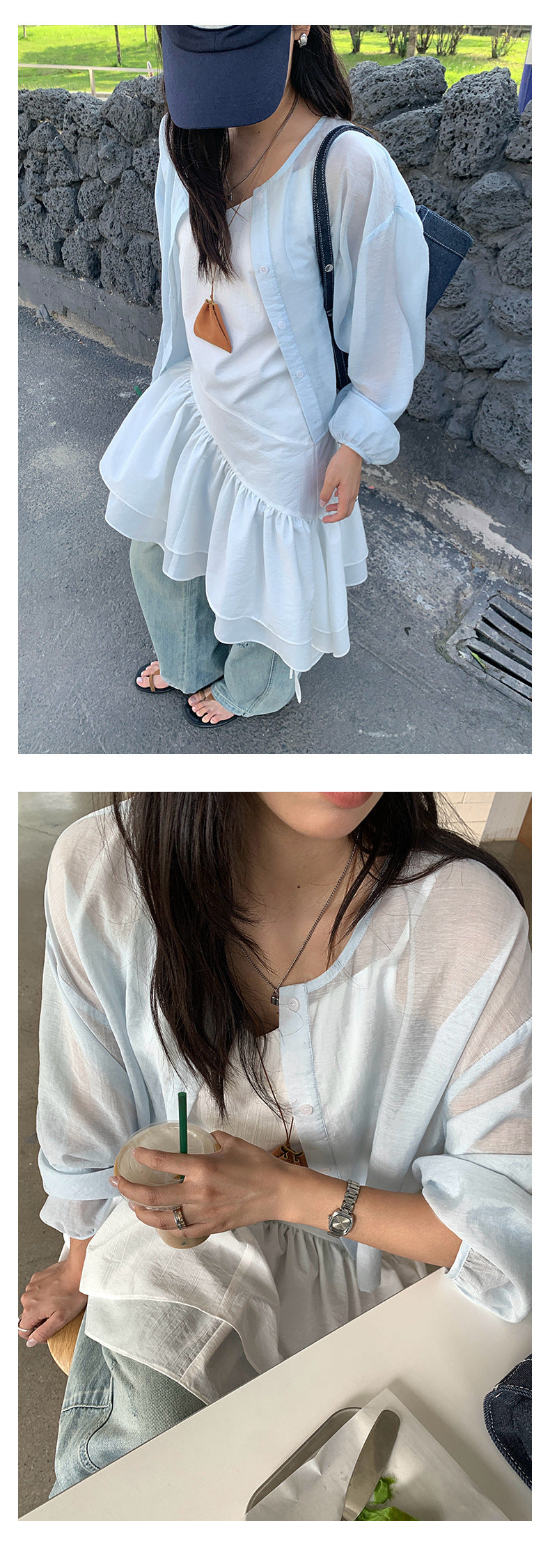 【H5275】實拍夏日簡約棒球款肌理紋防曬罩衫250520