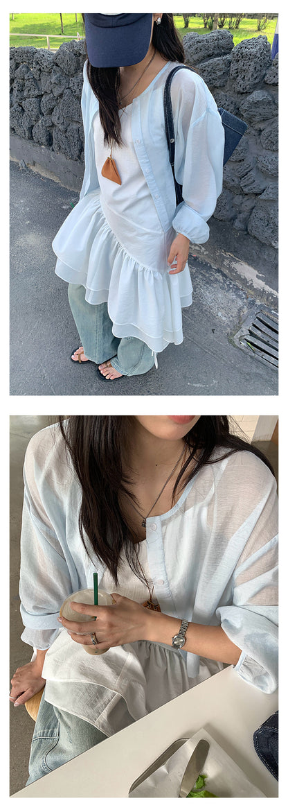 【H5275】實拍夏日簡約棒球款肌理紋防曬罩衫250520