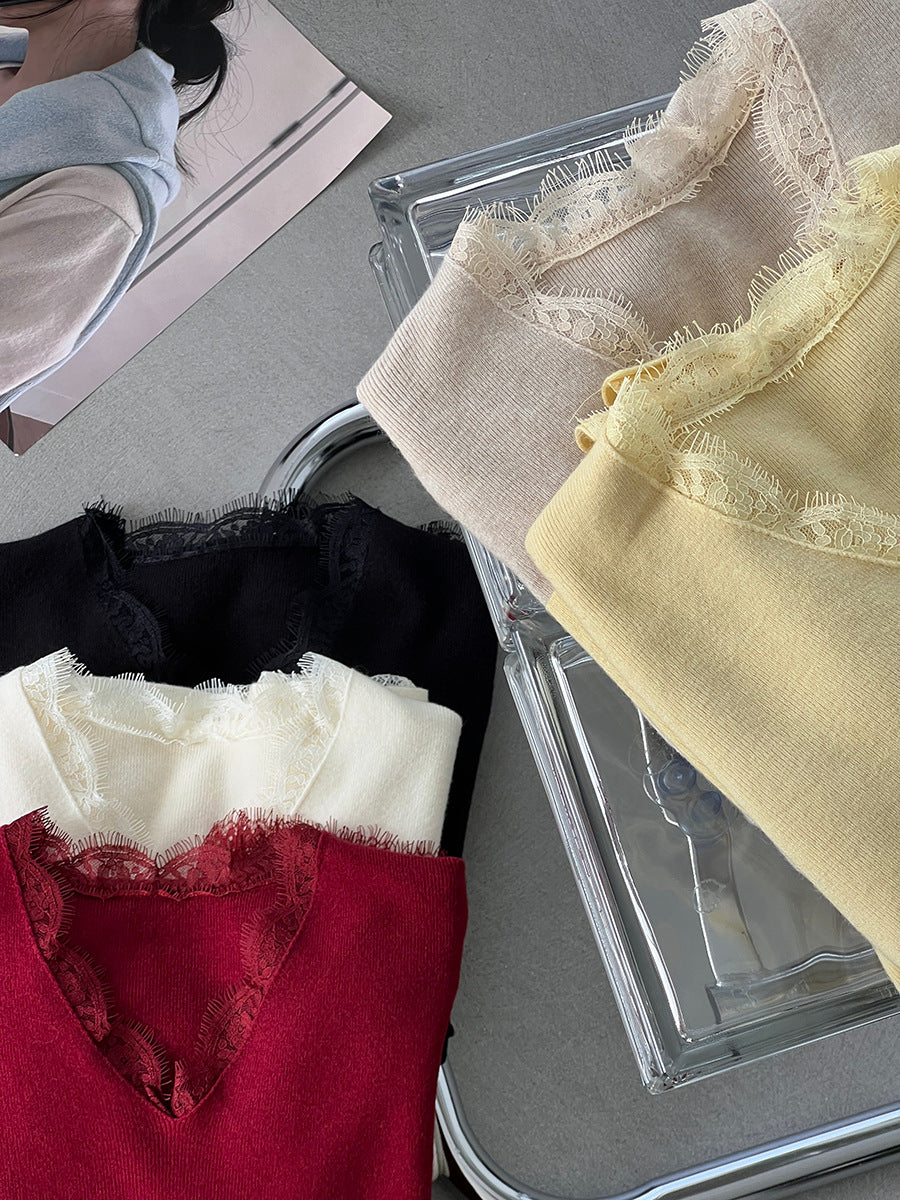 【cimz8833】實拍精緻蕾絲長袖針織衫251120