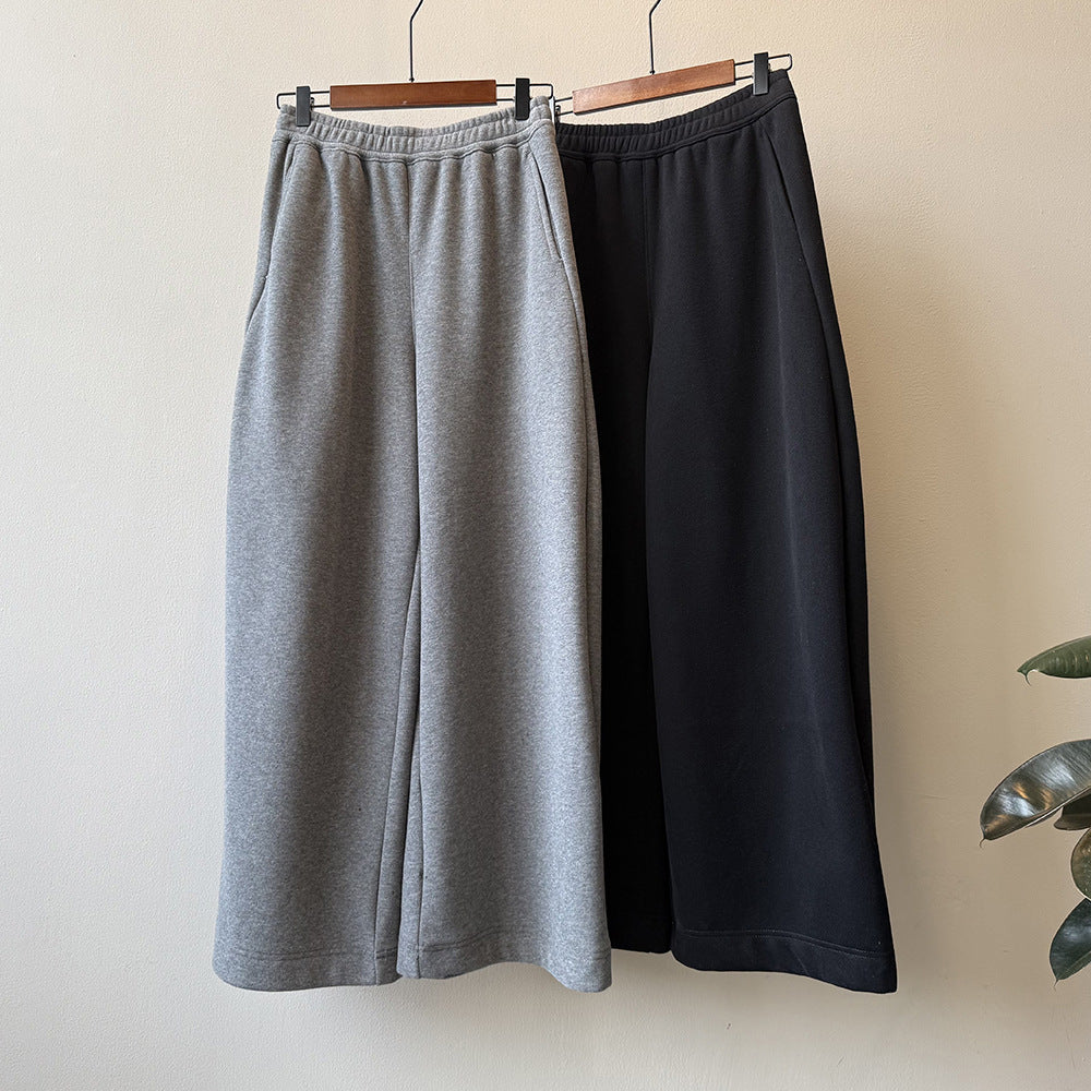 【Y82672】 實拍簡約寬鬆加絨保暖闊腿衛褲251023