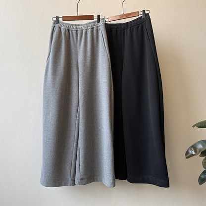 【Y82672】 實拍簡約寬鬆加絨保暖闊腿衛褲251023