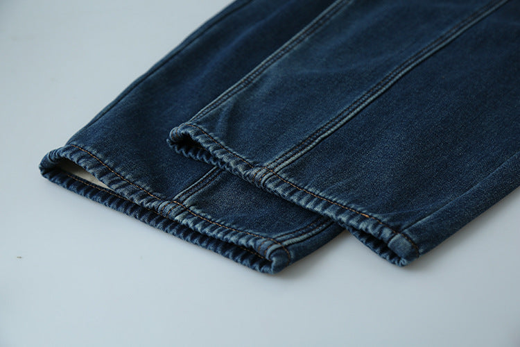 【LD11020】實拍S~XL加絨加厚復古水洗做舊彎刀闊腿牛仔褲251110