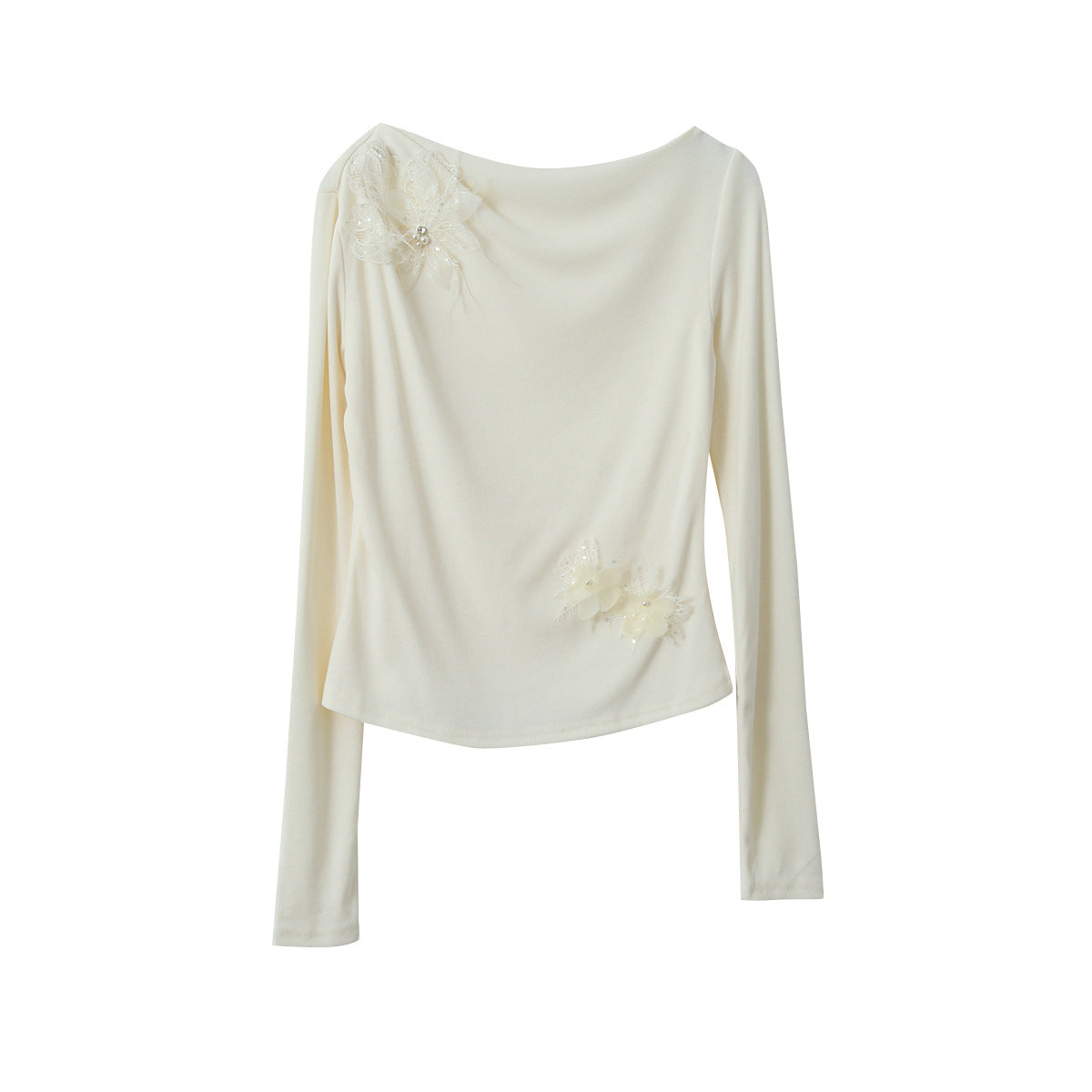 【LD3277】實拍立體花朵長袖一字領T恤251103