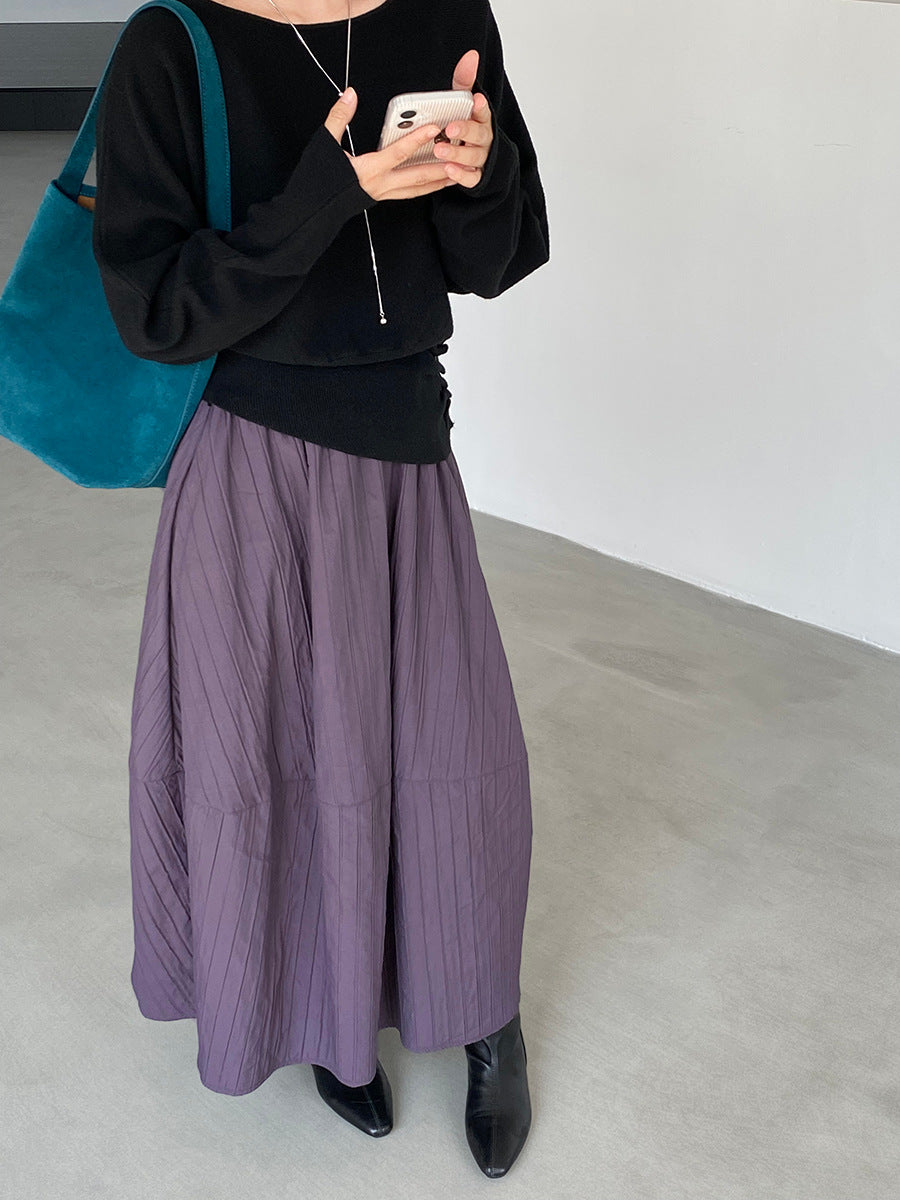 【cim1708】實拍秋冬法式寂靜高腰加厚微花苞A字裙251030