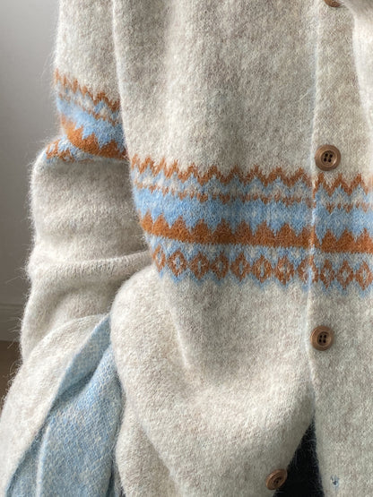 【YP6106】 實拍費爾島提花針織外套＋圍巾(含羊毛3%) 251023