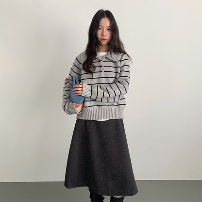 【LD11070】實拍氣質毛呢A字傘裙＋腰帶251209