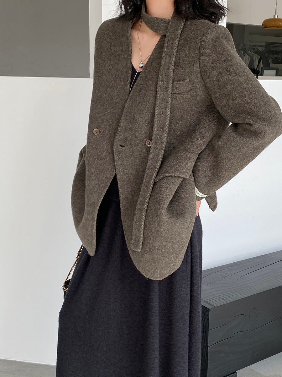 【cimz809】實拍復古雙面羊毛西裝外套+飄帶（羊毛100)251120