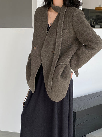 【cimz809】實拍復古雙面羊毛西裝外套+飄帶（羊毛100)251120