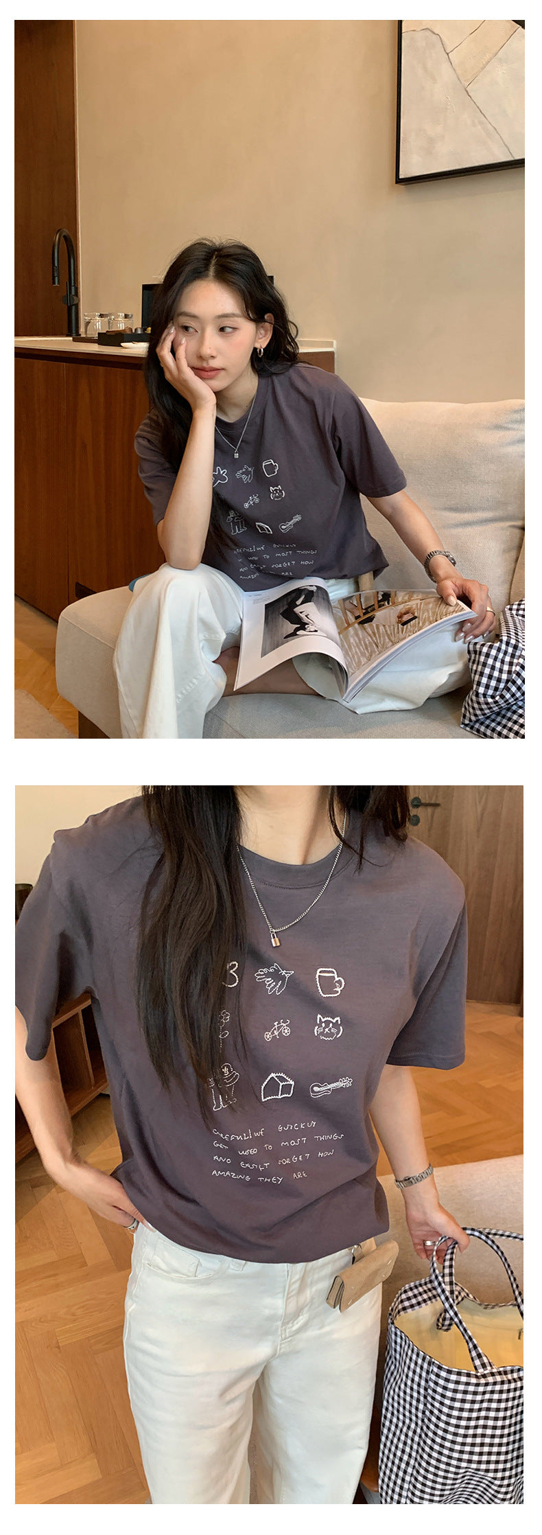 【H5201】實拍韓系刺繡＋印花棉質寬鬆短袖T恤250422
