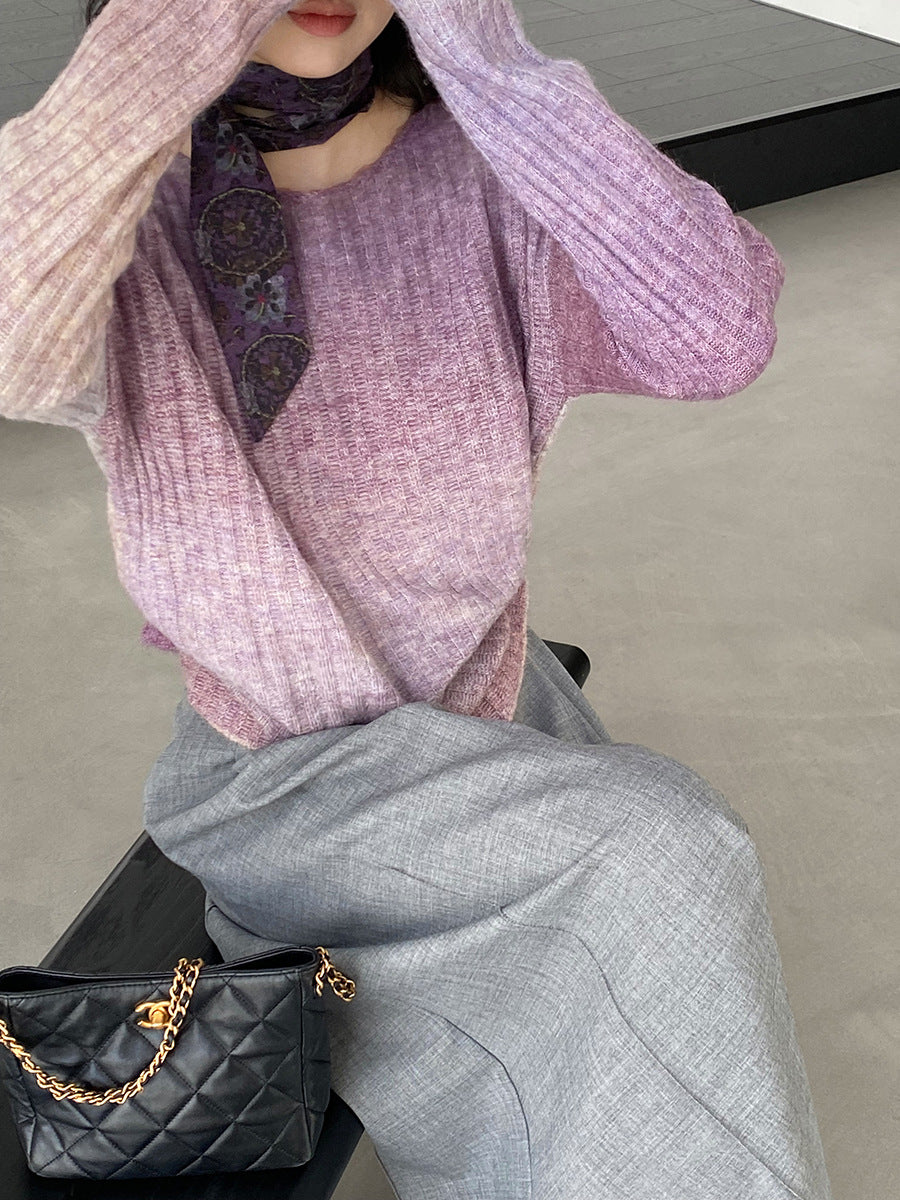 【cim0679】實拍韓國彩虹漸變長袖針織衫（羊毛11%)251114