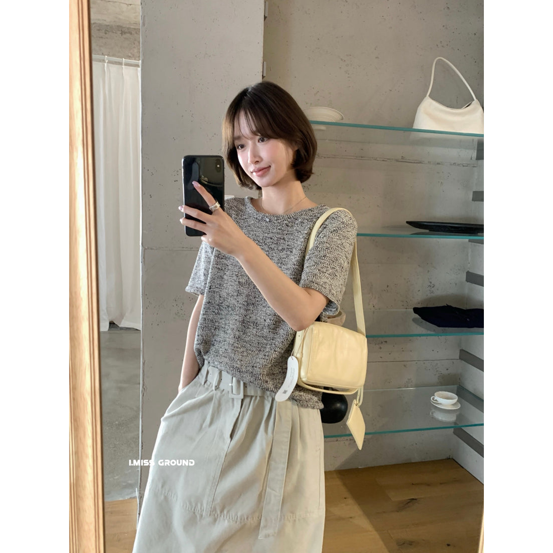 【LR991371】實拍imiss高級感氣質！高級感混雜色圓領短袖針織衫260305