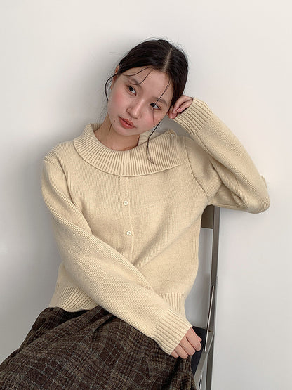 【LD11002】實拍秋冬法式設計感斜領針織毛衣外套251110